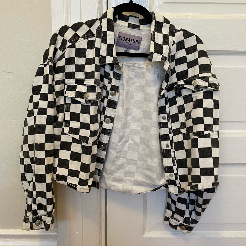 Checkered jean jacket